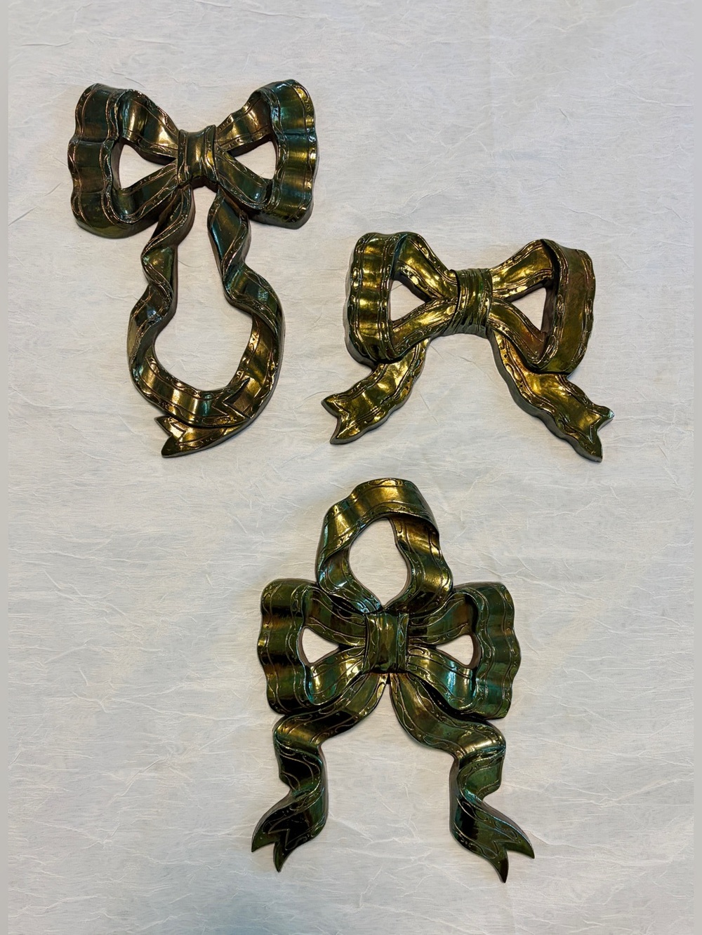 3 Vtg MCM 50s/60s Syroco Holllywood Regency Dark Wall Decor Gold Metallic Bows